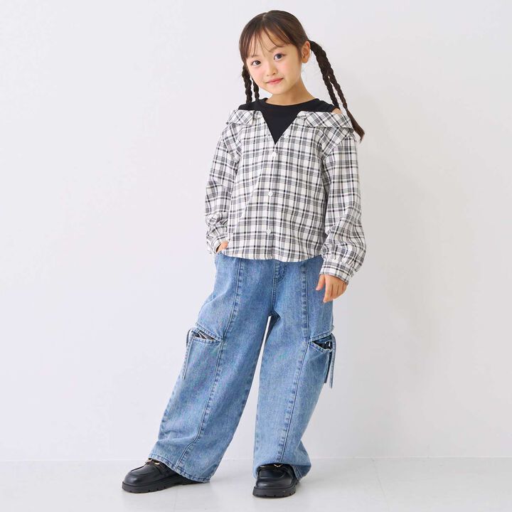 Denim Slit Wide Pants,Blue, medium image number 7