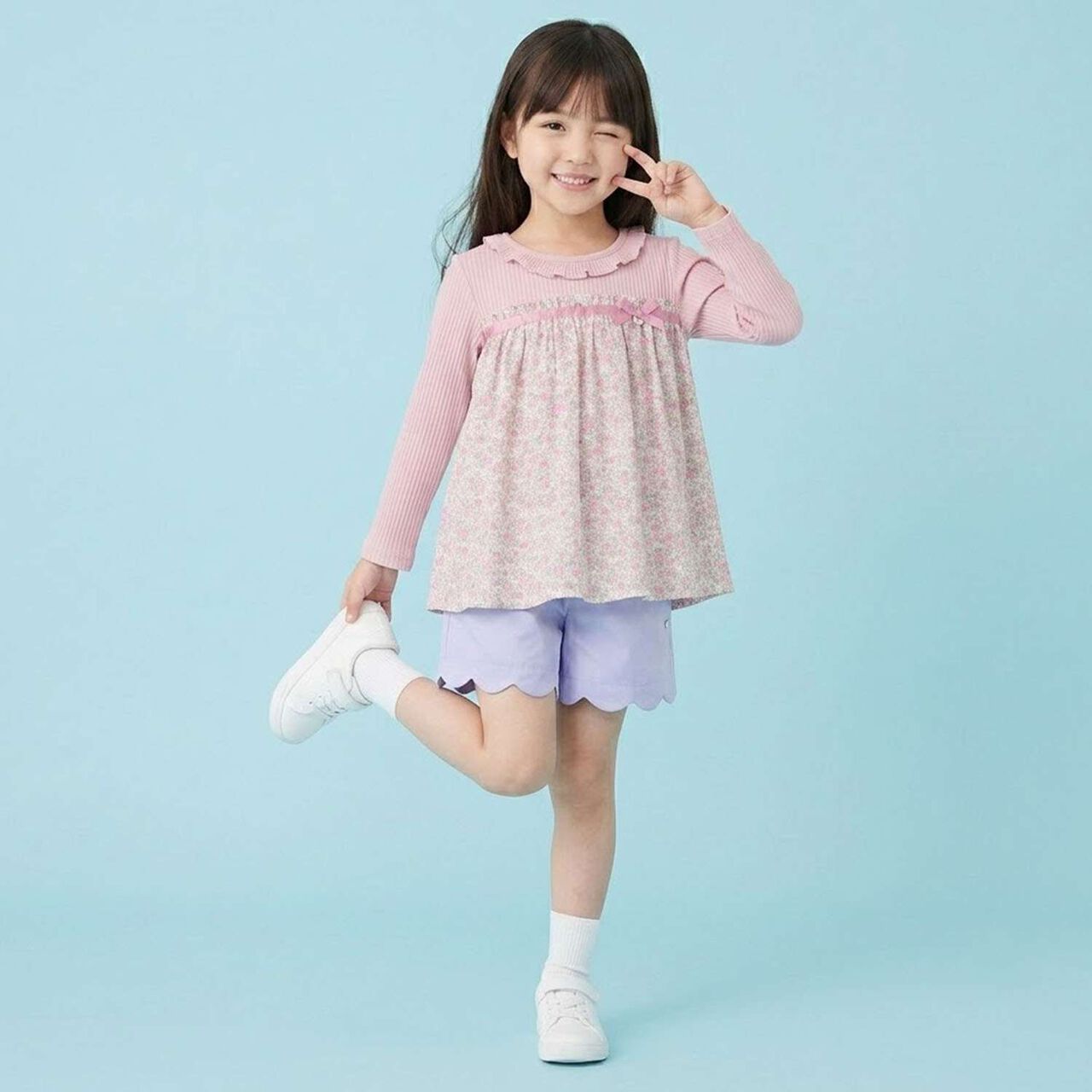 [Airy Silhouette] Floral Pattern Docked Collar Frill Tunic,Light beige, large image number 2