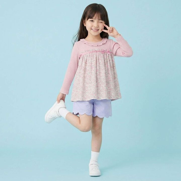 [Airy Silhouette] Floral Pattern Docked Collar Frill Tunic,Light beige, medium image number 2