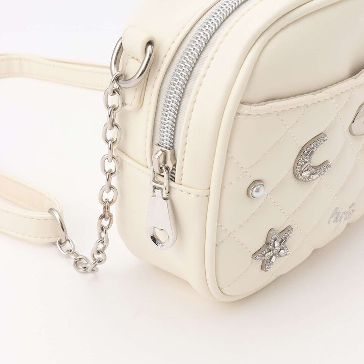 Quilted Motif Mini Shoulder Bag,Off white, medium image number 3
