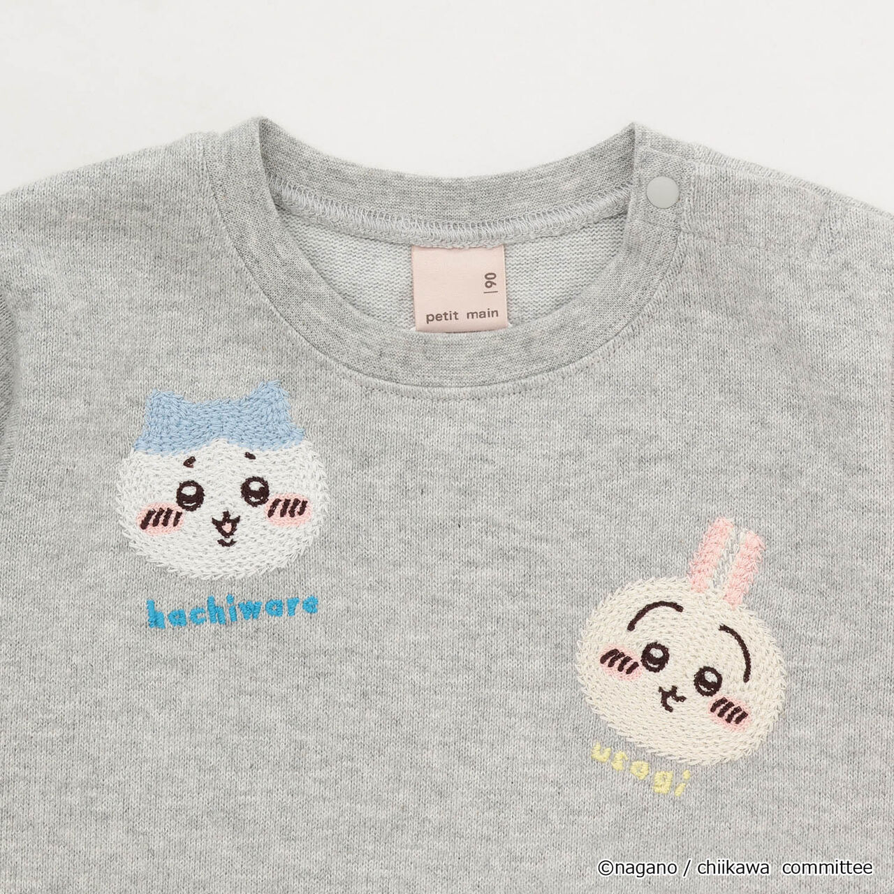 Chikawa Face Motif Long-Sleeve T-Shirt,Top gray, large image number 5