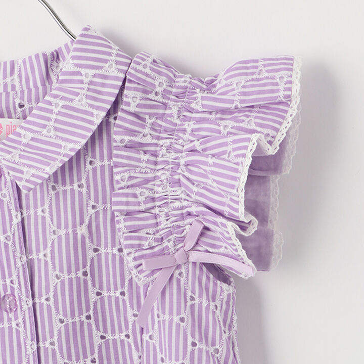 Frilled Sleeve Stripe Shirt Dress,Lavender, medium image number 4