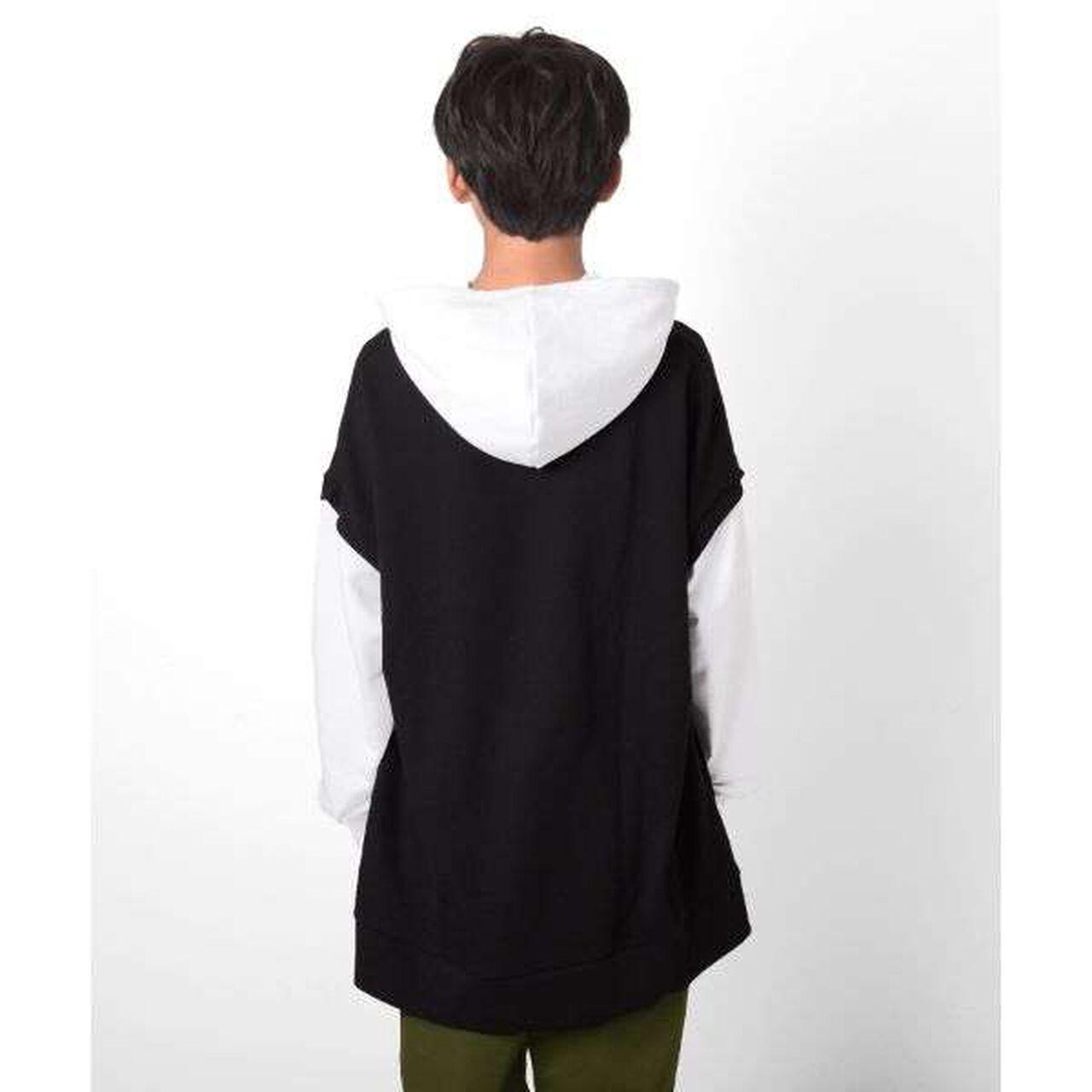 Front Logo Print Layered Style Big Parka,Green, large image number 12