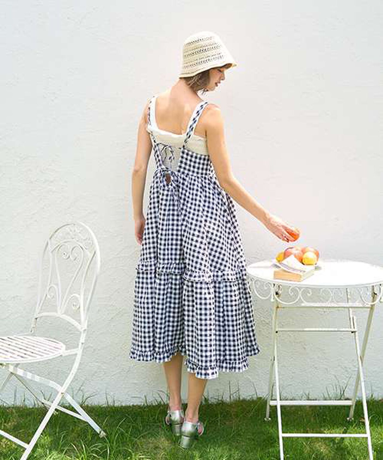 Gingham Check Camisole One-Piece Dress [Korean Fashion],Black, large image number 1