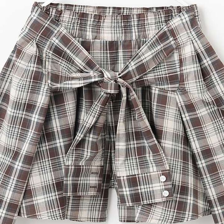 Shirt-Wrapped Checkered Culottes,Brown, medium image number 4