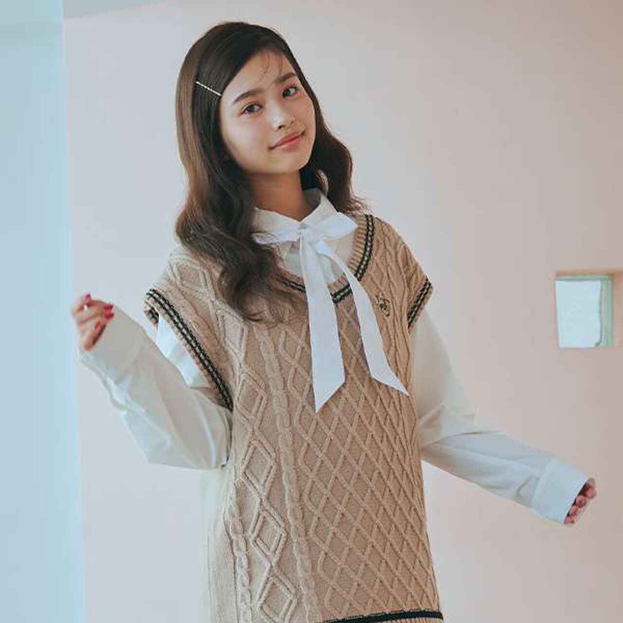 Bow Tie Blouse,Gray, large image number 1