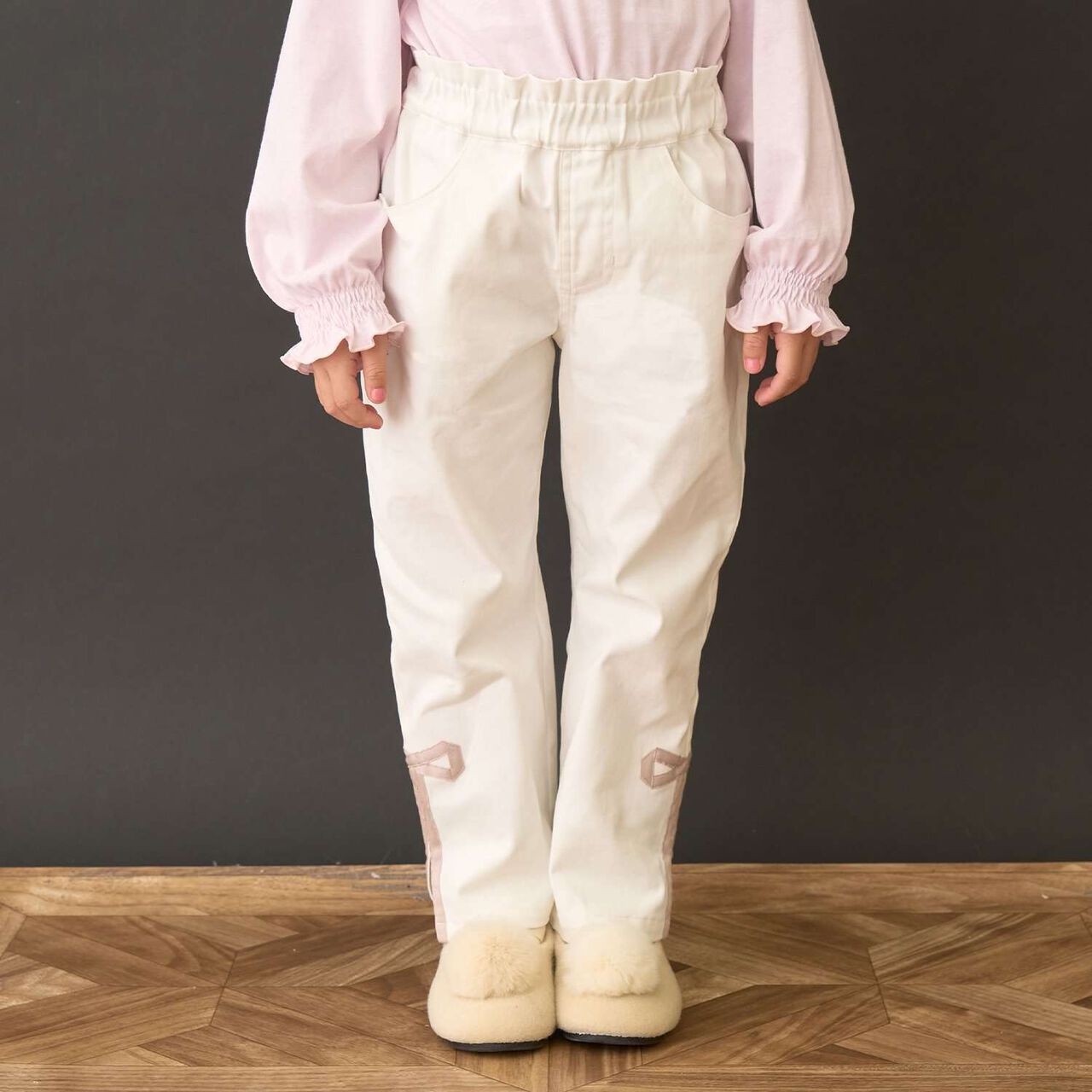Decorative Ribbon Side Slit Stretch Pants,Ivory, large image number 0