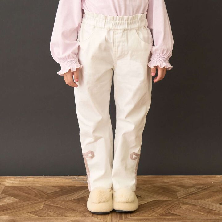 Decorative Ribbon Side Slit Stretch Pants,Ivory, medium image number 0