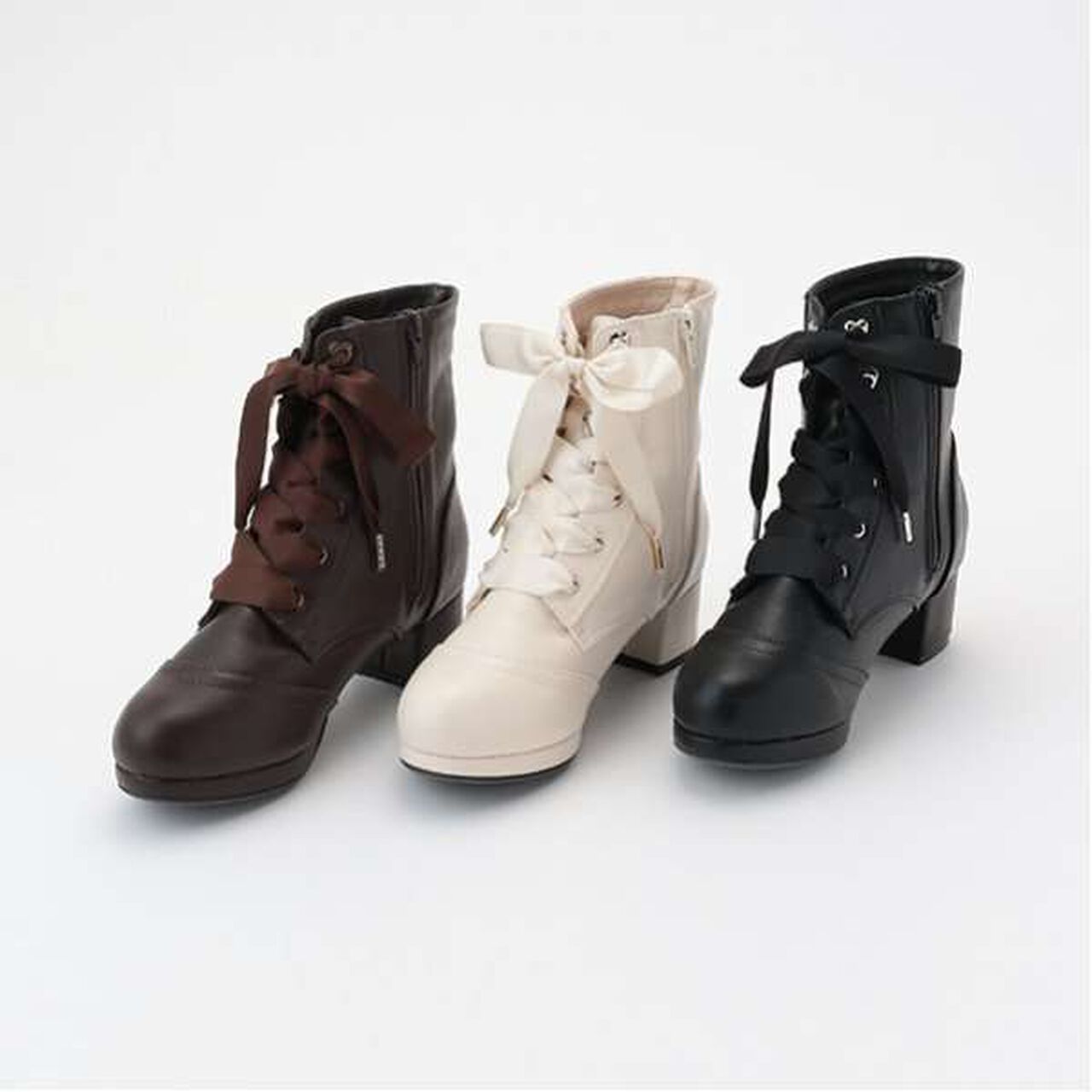 Satin Ribbon Lace-Up Short Boots,Light beige, large image number 3