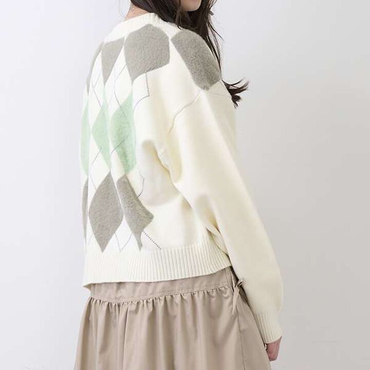 Argyle Shaggy Cardigan T-Shirt Set,Gray, medium image number 6