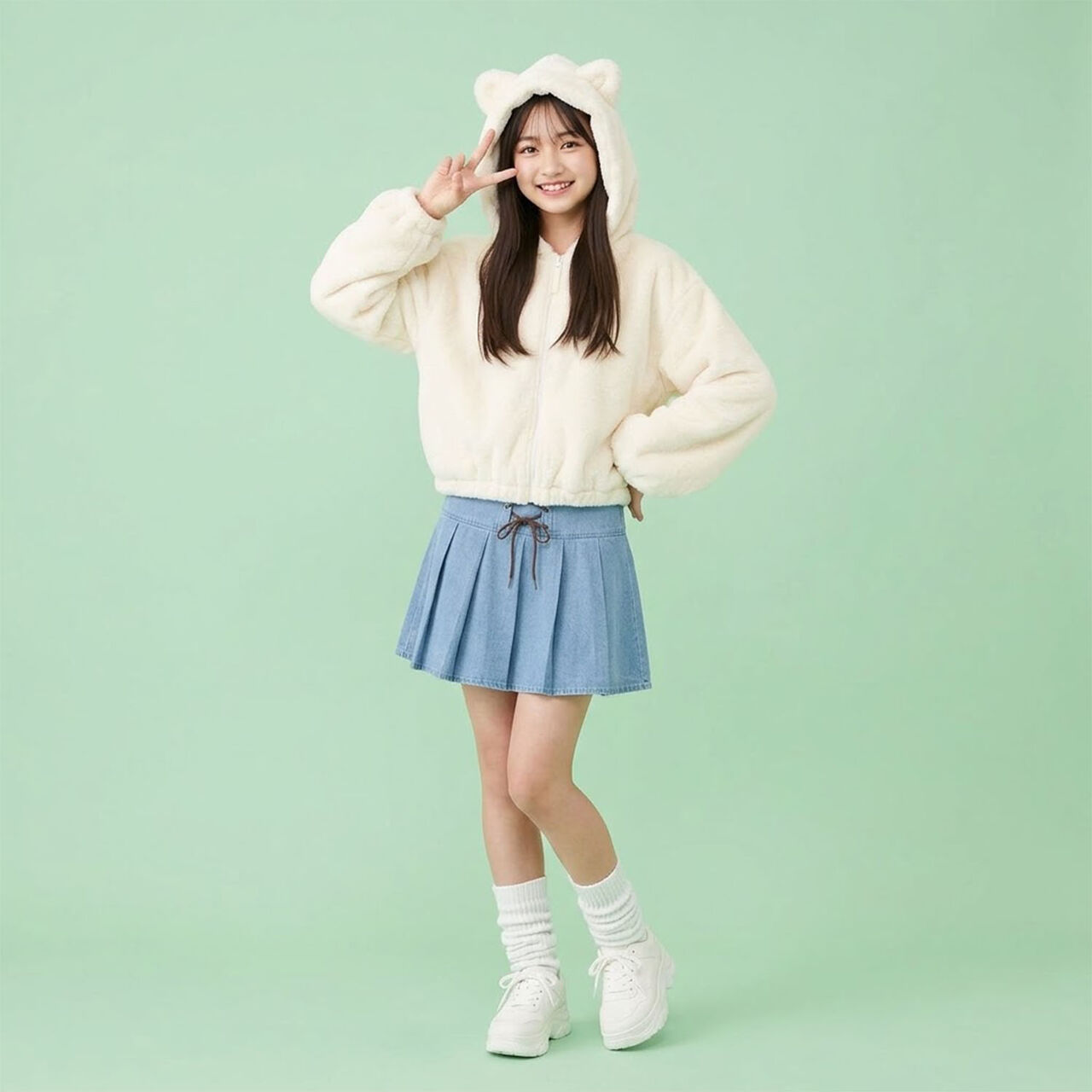 [milky coast] Cat Ear Fur Hoodie,Ivory, large image number 6