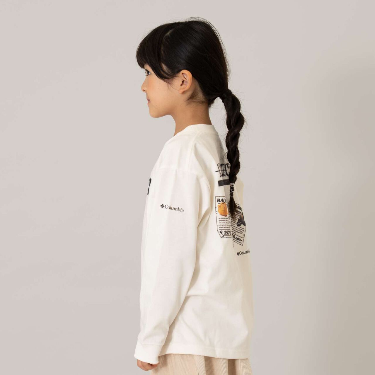 [Columbia] Kids Black Graphic Long Sleeve T-Shirt,Beige, large image number 1