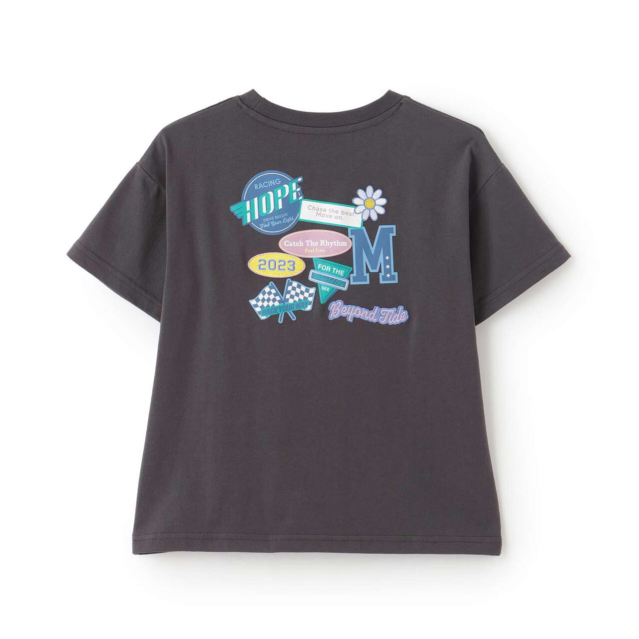 Loose Short Sleeve T-Shirt with Back Patch,Charcoal gray, large image number 17