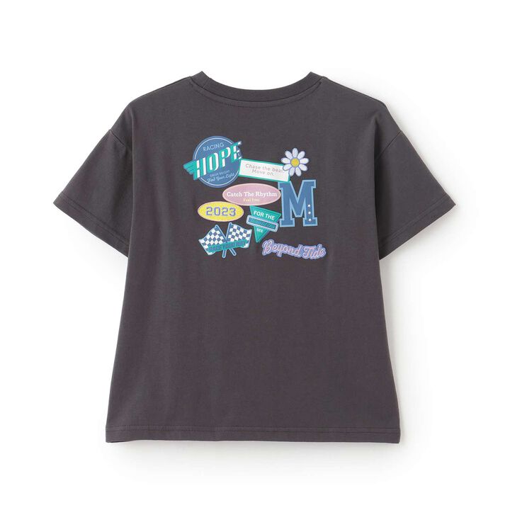 Loose Short Sleeve T-Shirt with Back Patch,Charcoal gray, medium image number 17
