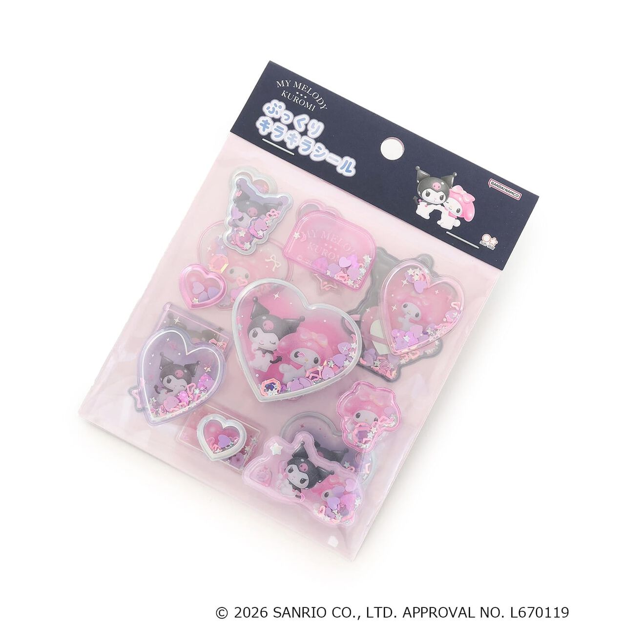 [My Melody & Kuromi] Puffy Sparkling Sticker,Black, large image number 0