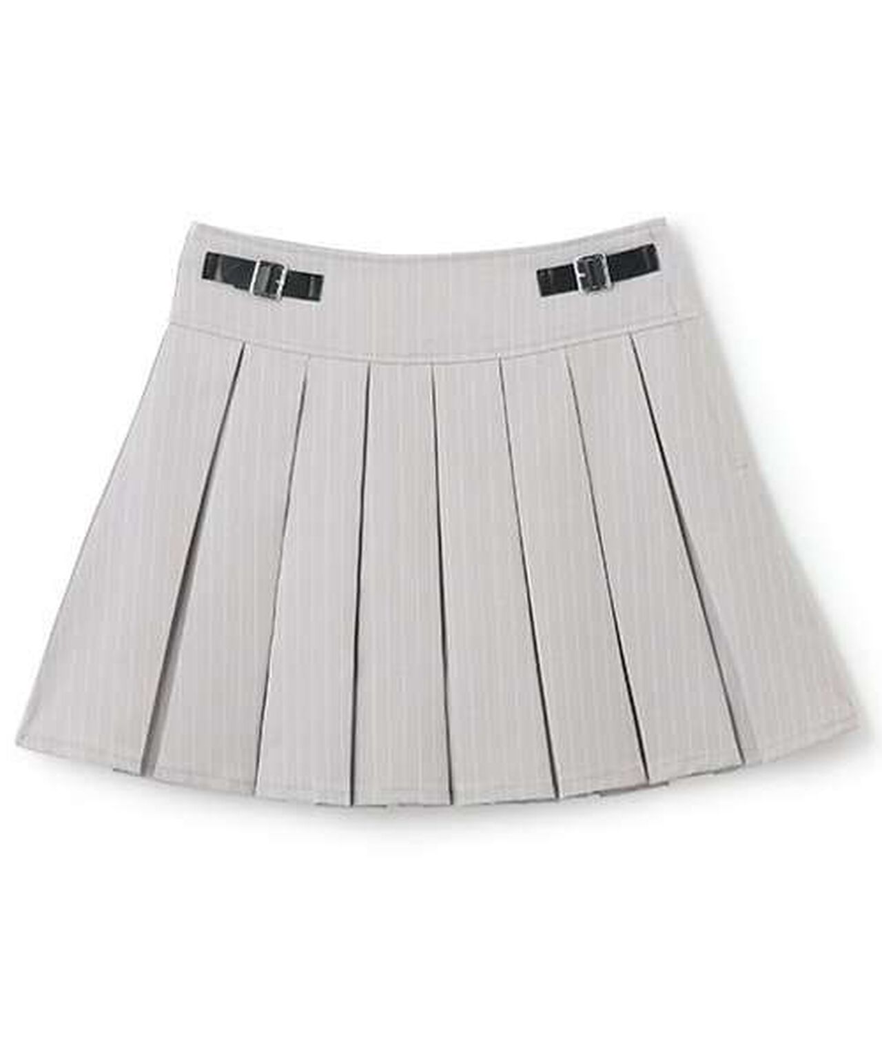 Quilted Belt Pleated Skirt,Light gray, large image number 11