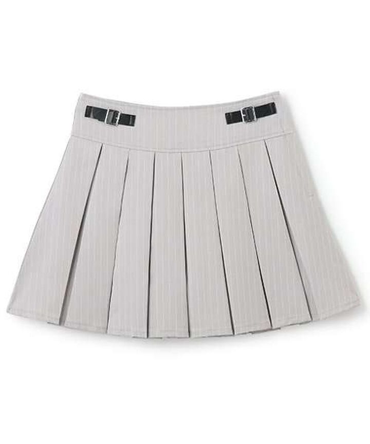 Quilted Belt Pleated Skirt,Light gray, medium image number 11
