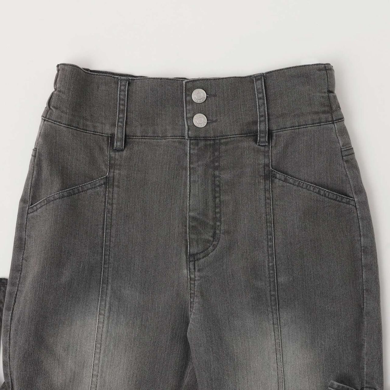 Stretch Slit Ribbon Flare Denim Pants,Gray, large image number 7