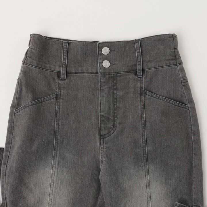 Stretch Slit Ribbon Flare Denim Pants,Gray, medium image number 7