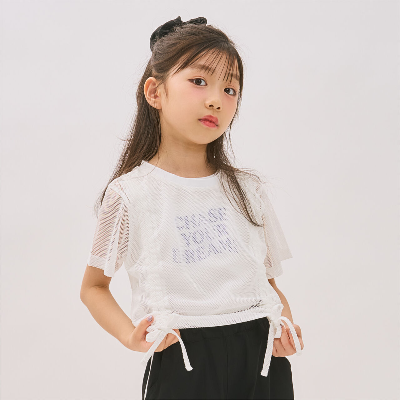[Inner Lining Included] Mesh Drawstring Short Sleeve T-Shirt,Lavender, large image number 2