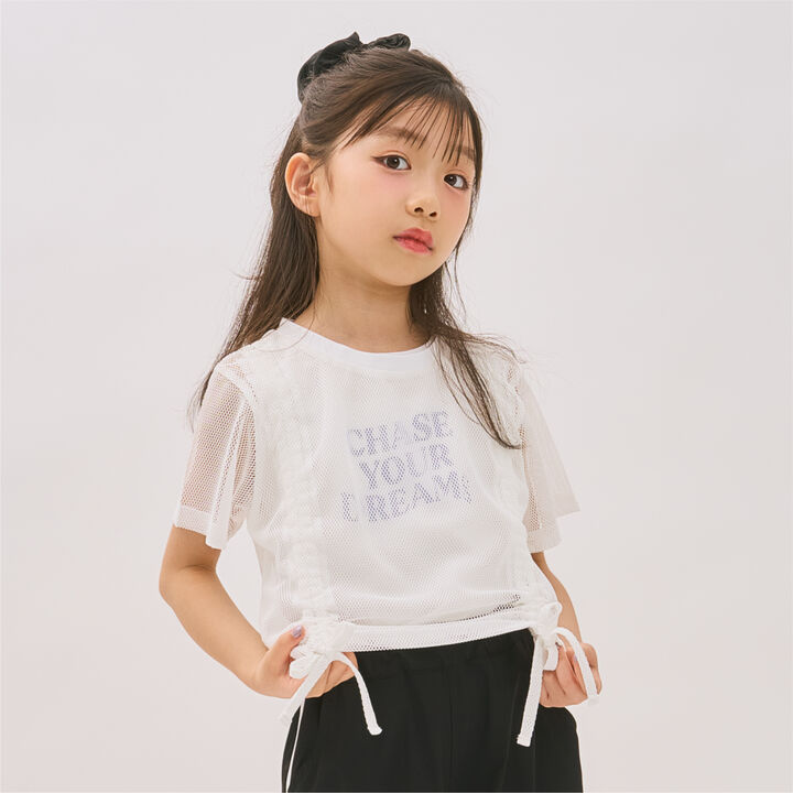 [Inner Lining Included] Mesh Drawstring Short Sleeve T-Shirt,Lavender, medium image number 2