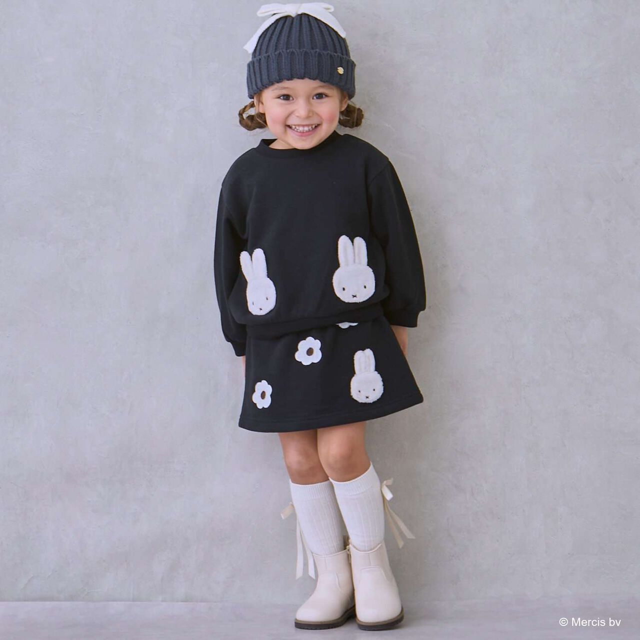 [Miffy] Flower Embroidery Skirt with Shorts,Black, large image number 0