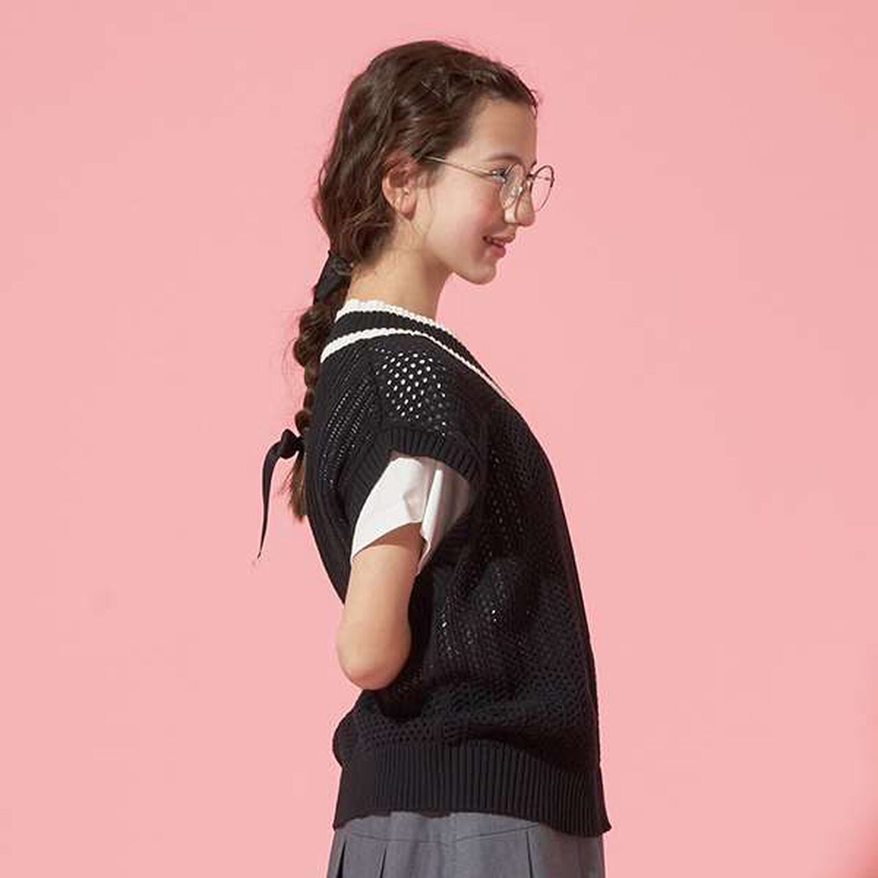 [AMI] Patchwork Knit Mesh Vest Set,Black, large image number 6