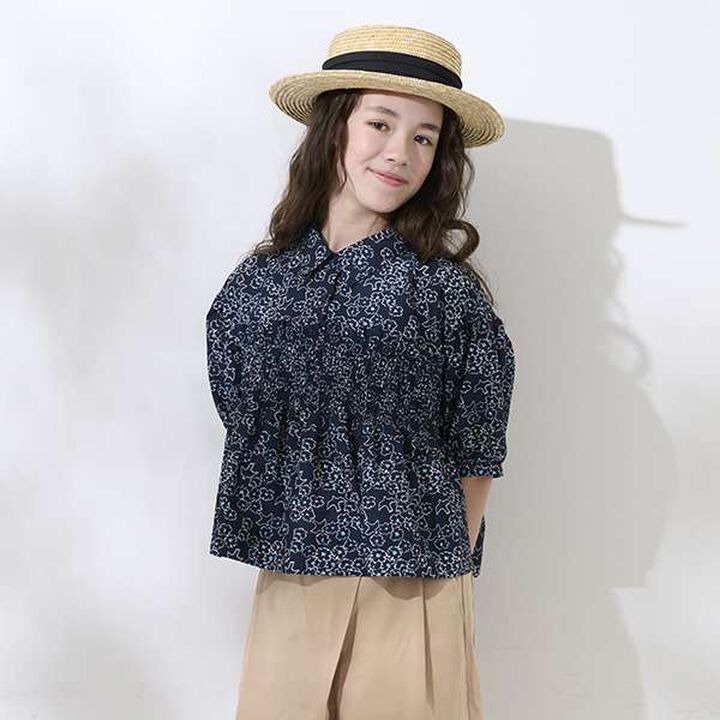 [AMI] Flower Bird Shirring Blouse,Navy, medium image number 2