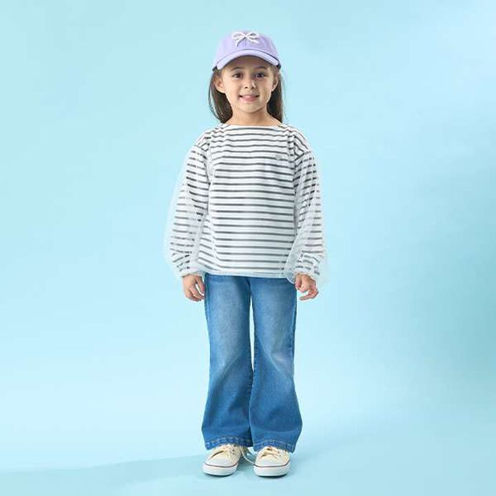 Soft Cotton Tulle Layered Stripe Boat Neck T-Shirt,Blue, medium image number 19