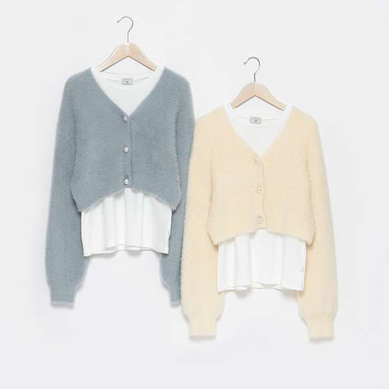 [AMI] Shaggy Cardigan &times; Long Sleeve T-Shirt Set,Light blue, large image number 17