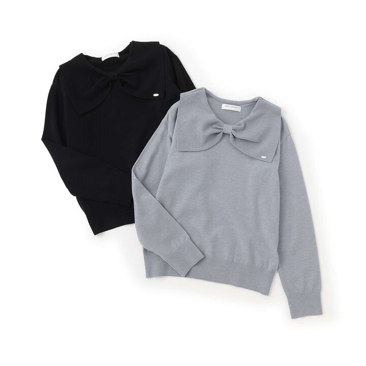 Ribbon Collar Knit,Moderate blue, medium image number 5