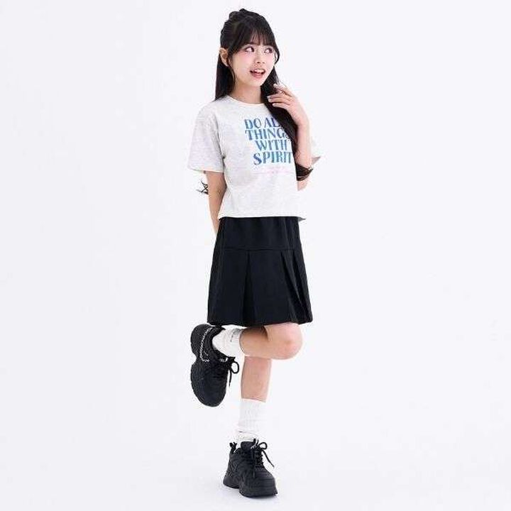 [3way Cool Touch] Logo Short-Sleeve T-Shirt & Pleated Skirt Outfit Set,Smoke white, medium image number 4