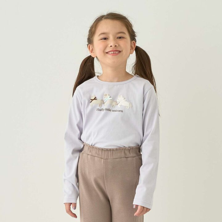 [Muteki T] Cotton 100% Stain-Resistant UV Quick-Dry Puffed Print Ribbon T-Shirt for Girls Kids,, medium