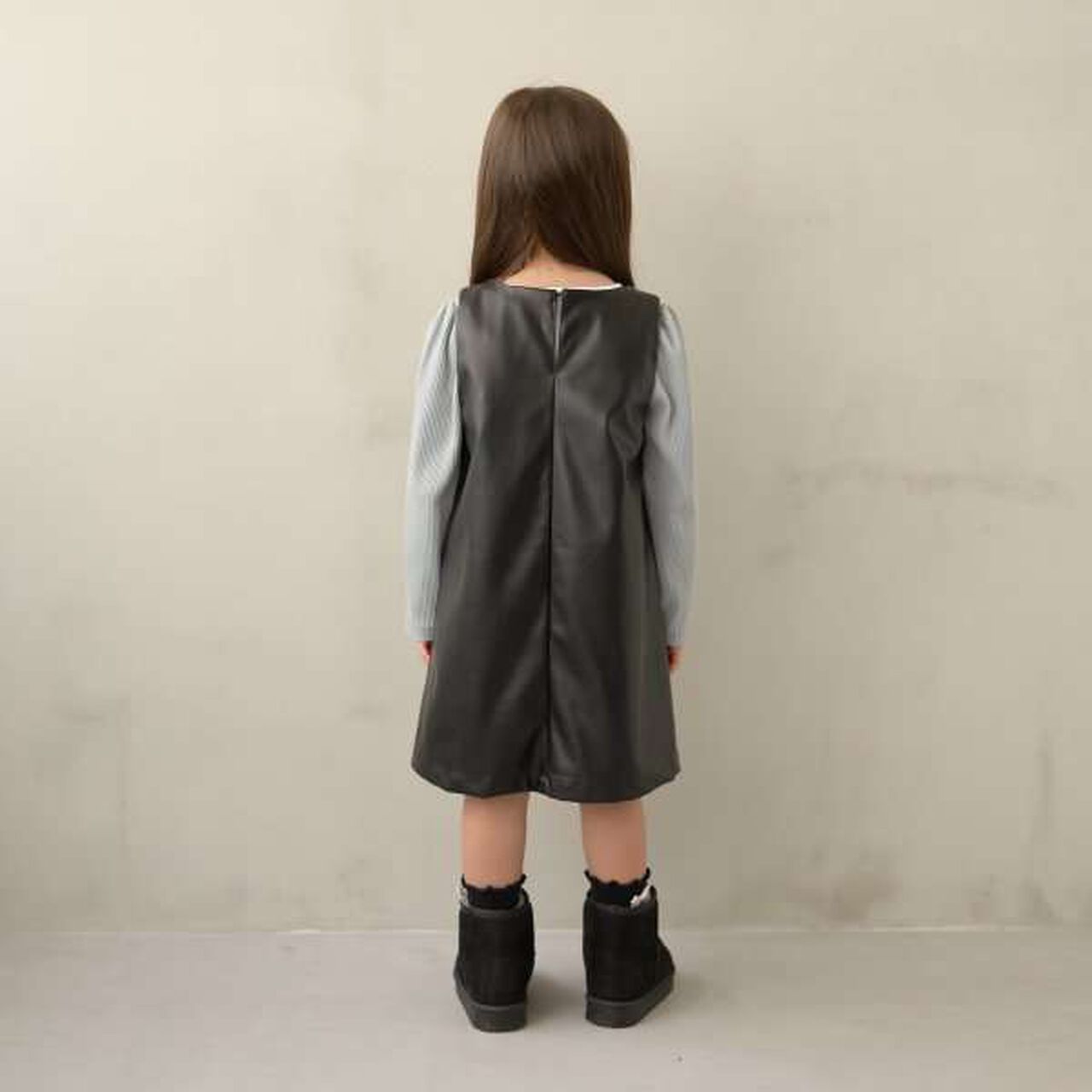 Soft Faux Leather Jumper Skirt,Black, large image number 1