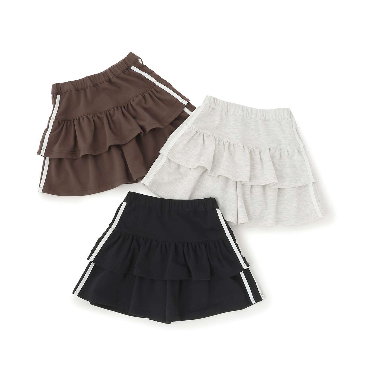 Lightweight French Terry Tiered Skirt-Shorts,Dark brown, large image number 8