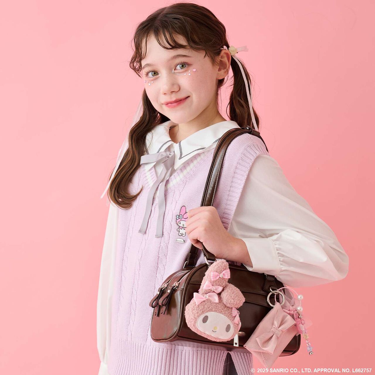 My Melody / Kuromi Ribbon Full Face Pouch,Pink, large image number 8