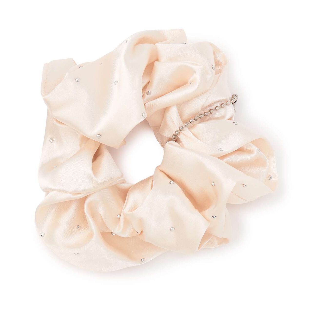 Satin Scrunchie with Stones,Ivory, large image number 0