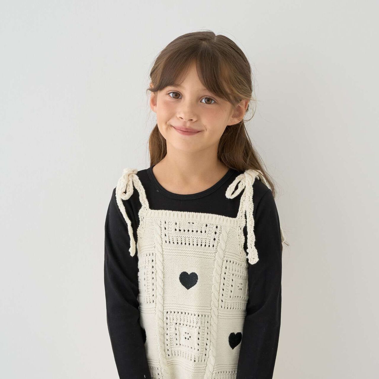 [Machine Washable] Black Crochet-Style Knit Docking One-Piece Dress,Black, large image number 3