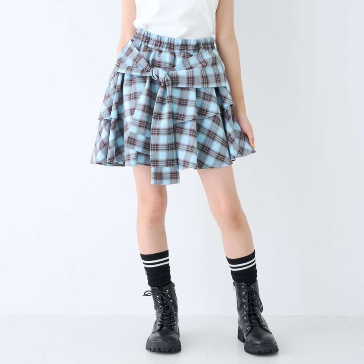 [LTXC] Checkered Wrap-Around Hem Culottes,Black, medium image number 1