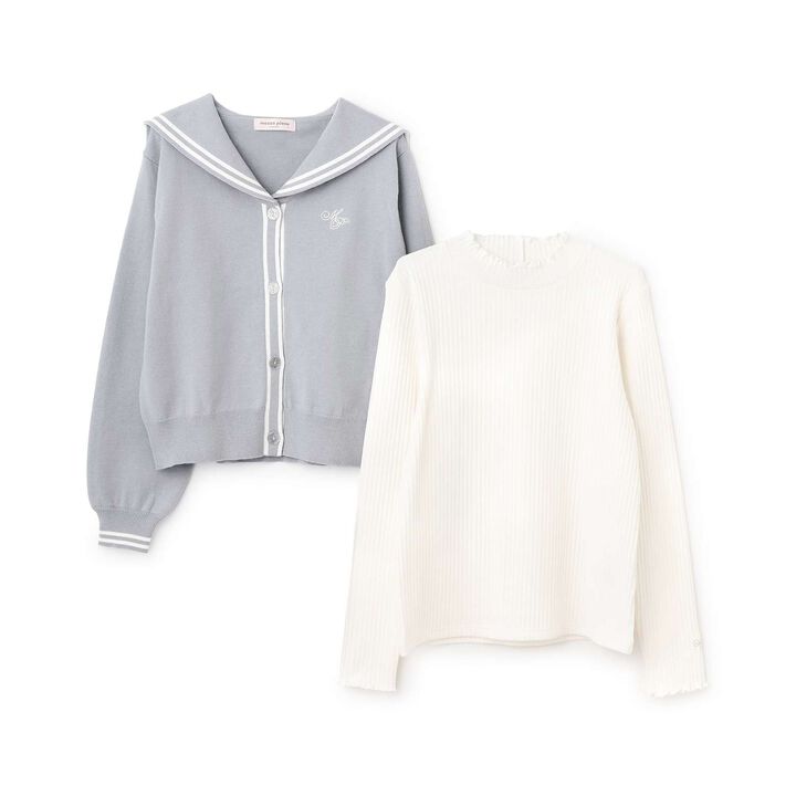 Sailor Cardigan & High Neck T-Shirt Set,Ivory, medium image number 2
