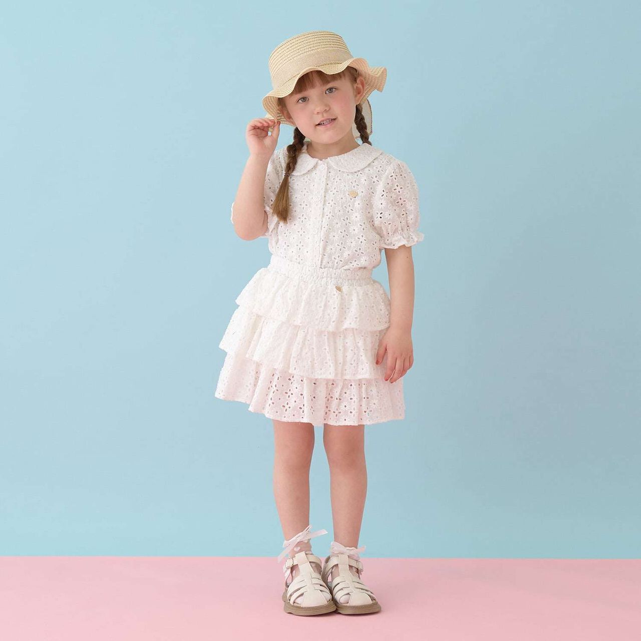 [100% Cotton] Lace Puff Sleeve Blouse for Girls Kids,Black, large image number 10