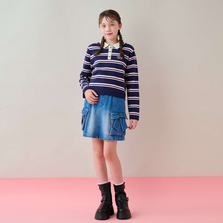 Stripe Pattern Polo Knitwear,Sax blue, medium image number 9