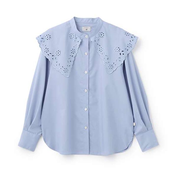 [AMI] Cutwork Stitch Big Collar Blouse,Off white, medium image number 7