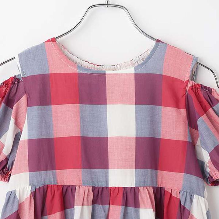 [Link] Off-Shoulder Check One-Piece Dress,Red, medium image number 13