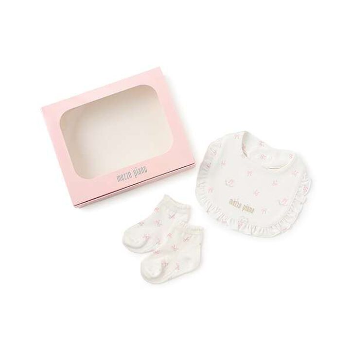 Ribbon & Rose Pattern Bib and Socks Set [Box Included],, medium