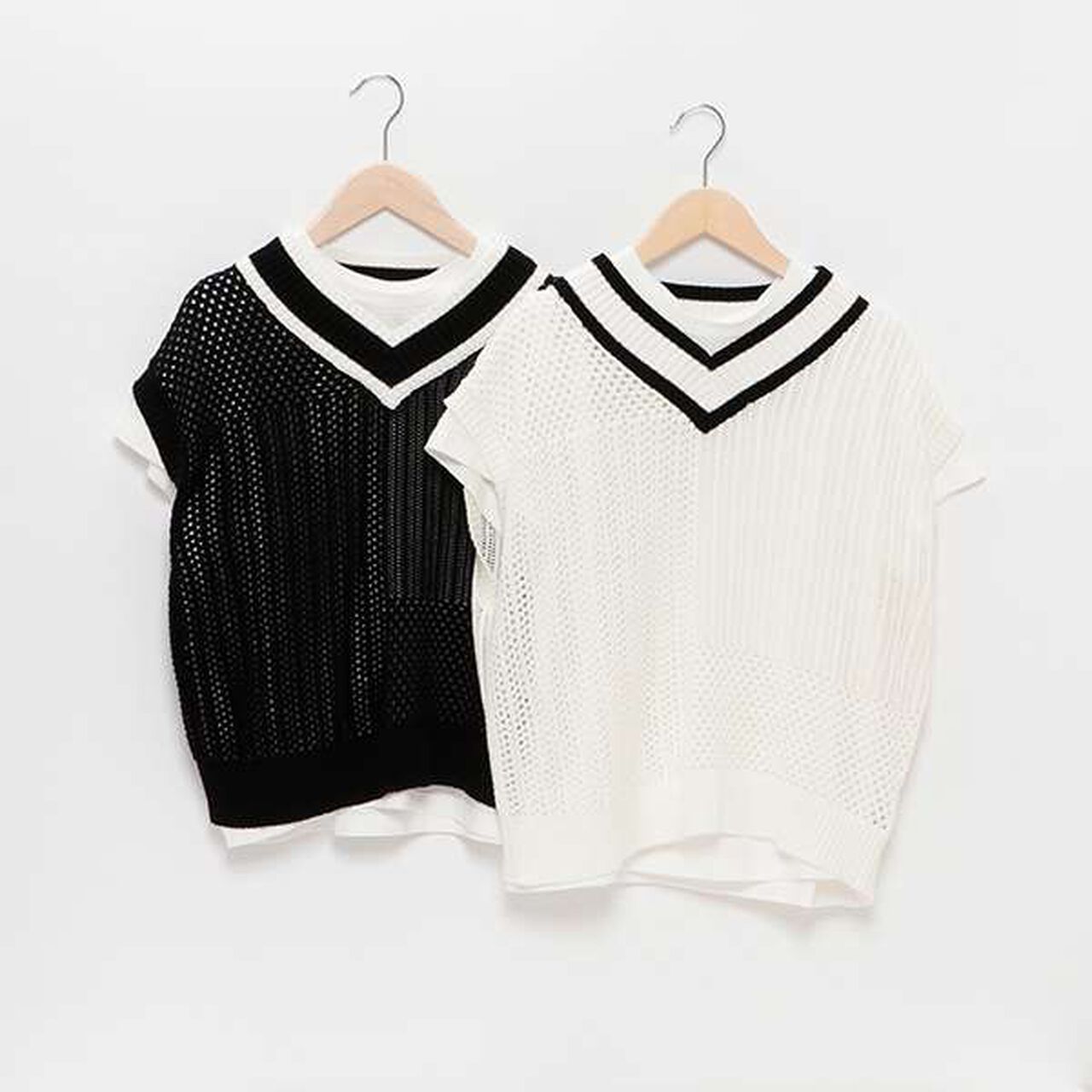 [AMI] Patchwork Knit Mesh Vest Set,Black, large image number 2