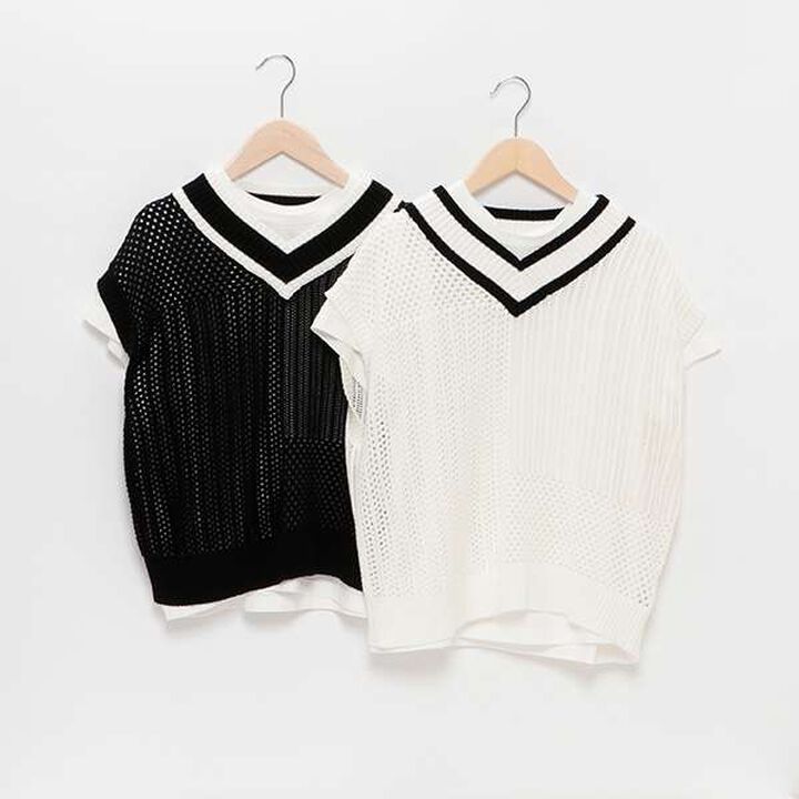 [AMI] Patchwork Knit Mesh Vest Set,Black, medium image number 2
