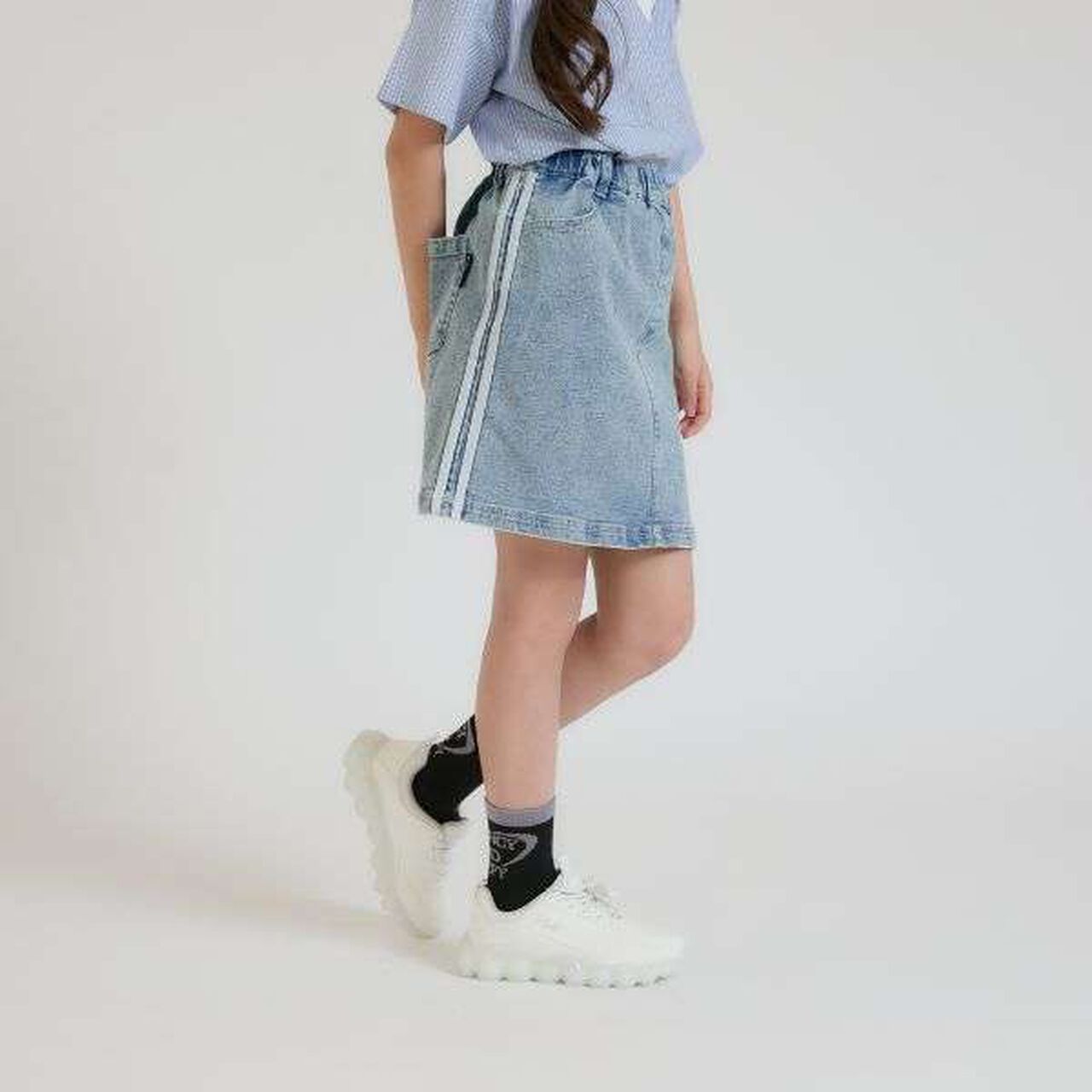 Line Stretch A-Line Skirt,Sax blue, large image number 20