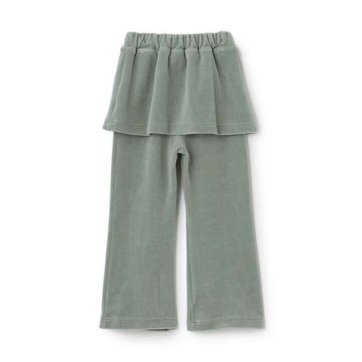 Plush Velour Coordinatable Setup Flared Pants with Skirt,Emerald green, medium image number 6