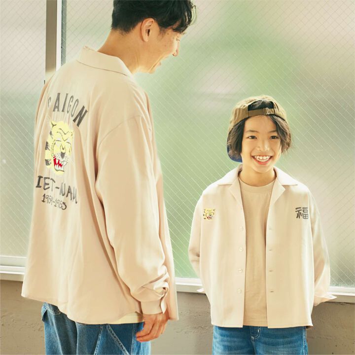 [Parent-Child Matching] Assorted Souvenir Embroidered Long-Sleeve Shirt,Charcoal gray, medium image number 1